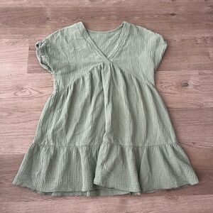 Light Sage Gauze Short Sleeve Dress